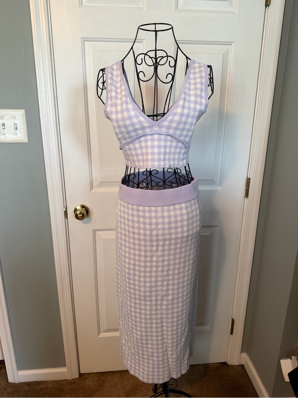Zara Lavender Gingham Midi Skirt Set